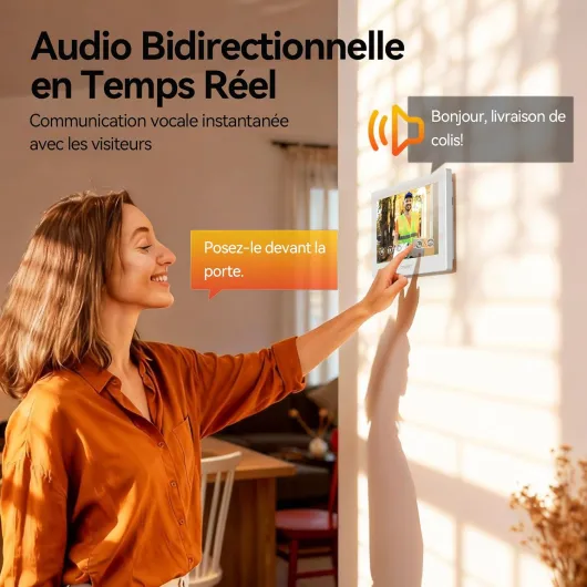 Visiophone connecté Filaire 2 Fils Y70,Interphone Vidéo WiFi avec IP Moniteur écran Tactile,Sonnette de Caméra Vision Nocturne,APP Unlock à Distance,Badges,Detection Humaine,4 Familles