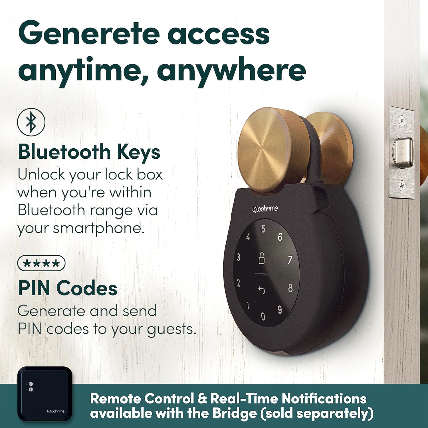 Igloohome Smart Keybox 3 Boîte à Clés Connectée – Grand Coffre à Clés Intelligent avec Synchronisation Airbnb (iOS/Android) - Générez à Distance des Codes Bluetooth et des Codes PIN sans Internet