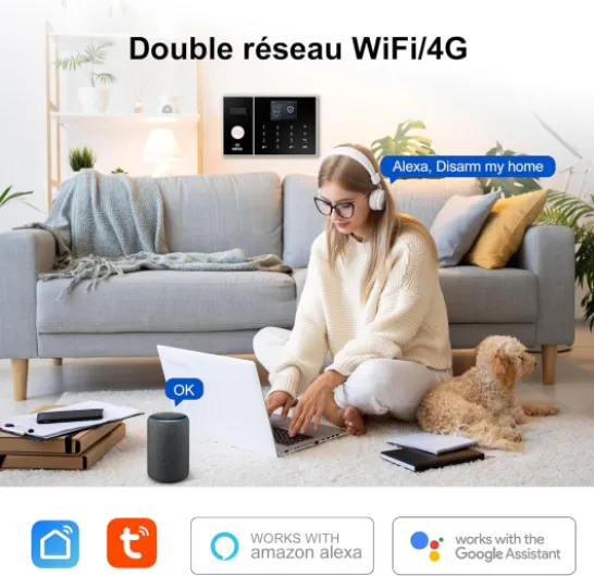 Système d’Alarme sans Fil 4G/WiFi,Alarme Sécurité Intelligente avec Capteurs Porte/Fenêtre,Compatible Alexa/Google Home,21 Alarme avec Sirène,8 Capteurs de Fenêtre et de Porte, 3 Télécommande A108f-21pcs Kits
