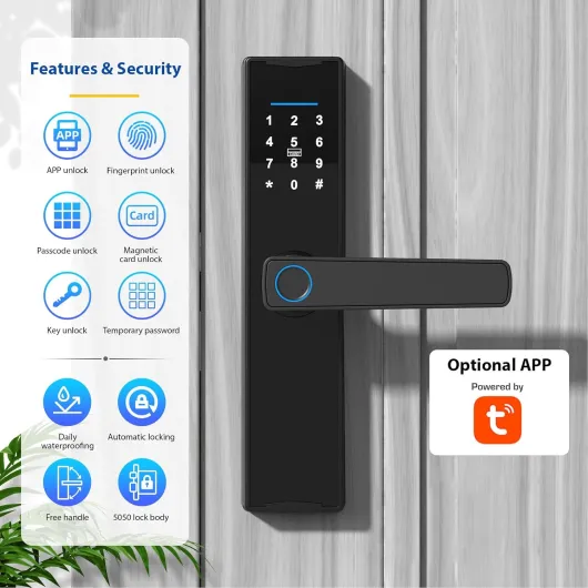 Splenssy Tuya Serrure de porte intelligente à empreintes digitales, serrure de porte intelligente en alliage d'aluminium, déverrouillage des empreintes digitales/cartes/clé/code