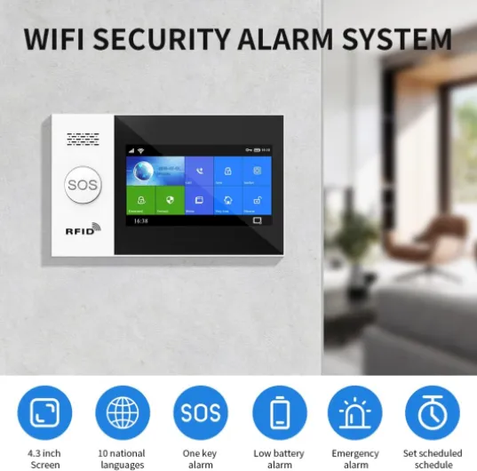 Système d'alarme de sécurité sans Fil avec écran Tactile Complet de 4,3" avec Application téléphonique, capteur de Porte/fenêtre, télécommande, Fonctionne avec Alexa pour la Maison, l'appartement PG107-2G-A