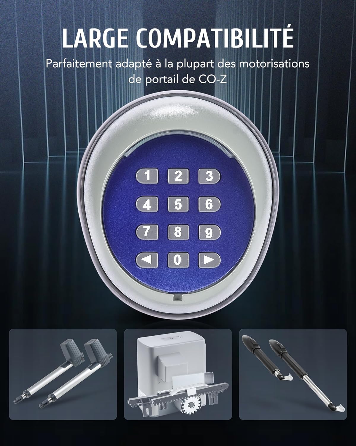 CO-Z Clavier à Code sans Fil pour Système de Sécurité Moteur Ouverture de Portail Domestique Portée 200m Porte Intelligente Intérieur et Extérieur Serrure de Porte sans Clé 433.92MHz