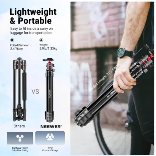 NEEWER Basics 66.5"/169 cm Travel Tripod for Camera, Lightweight Portable DSLR Stand with Ball Head, Arca Type QR Plate, Cell Phone Holder Compatible with iPhone Video Recording, Max Load 11 lb, TP12 Basics Travel Tripod