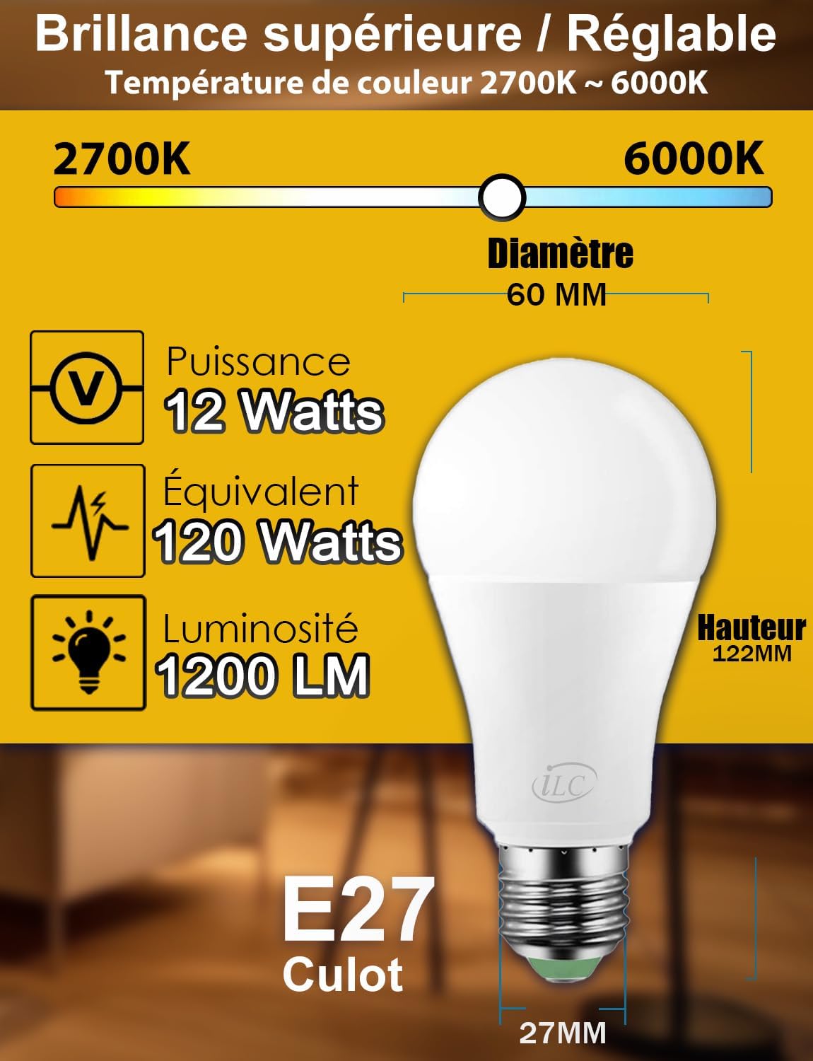 Ampoule Connectée Alexa 12W E27, Ampoule LED Intelligente, Compatible avec Alexa (appareils Echo requis), 2700K-6000K Commande Vocale (4-pack) 4 Unité