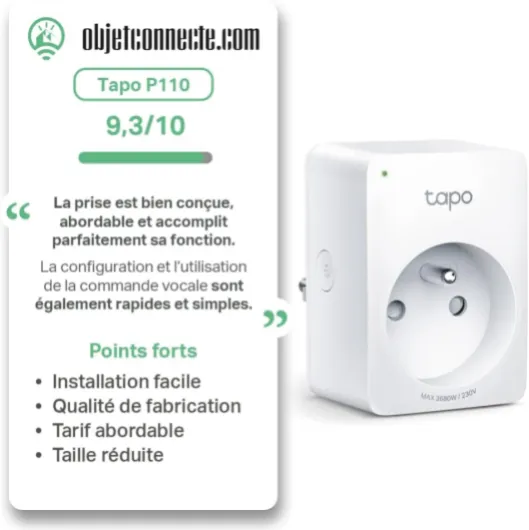 Prise Connectée WiFi, Suivi de consommation, 16A Type E, Compatible avec Alexa, Google Home et SmartThings, Contrôler Le radiateur, Le Chauffage, Économie d'énergie, P110(FR) Type E(FR) - 1 pack
