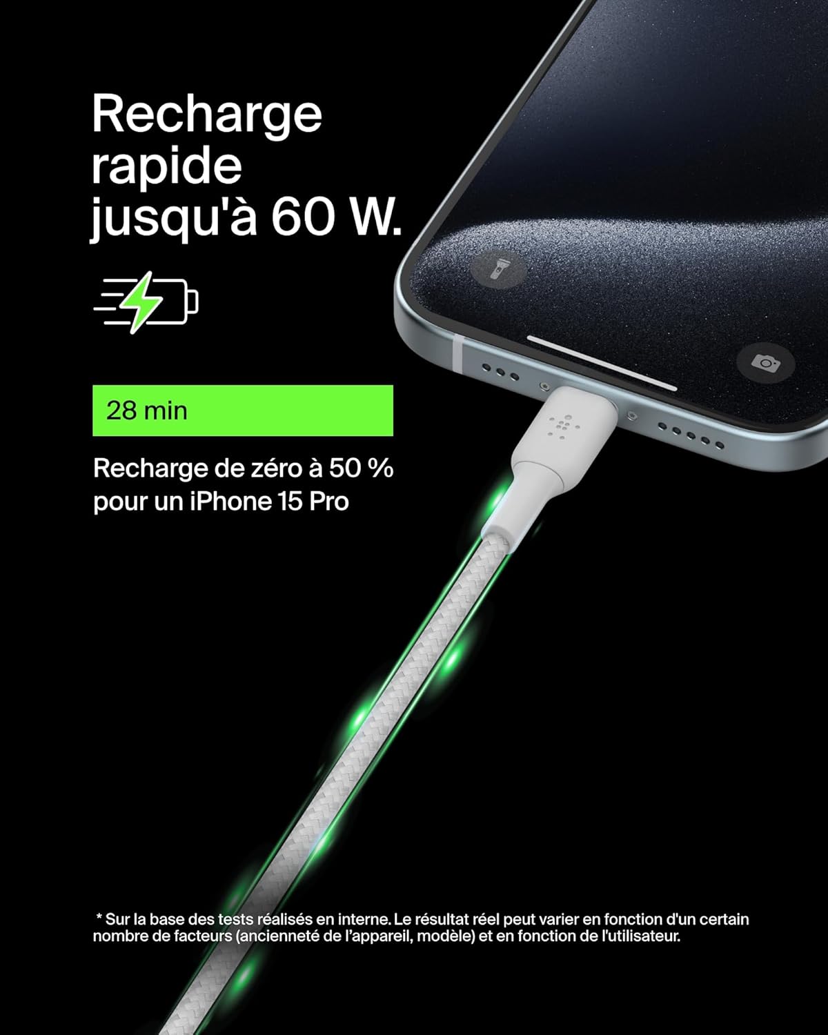 BoostCharge Câble à gaine tressée USB-C vers USB-C (2 m, pour iPhone 16, 16 Pro, 16 Pro Max, 16 Plus, Galaxy S24, S23, Note10, Note9, Pixel 9, Pixel 8, iPad Pro, etc., blanc) Blanc 2M