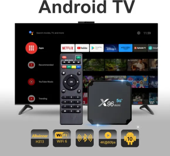 X96mini 5G boitier Android TV - Smart TV Box Android 4K Lecteur Multimedia X96 Mini 5G 2GB/16GB boitier TV Streamers smarters Pro