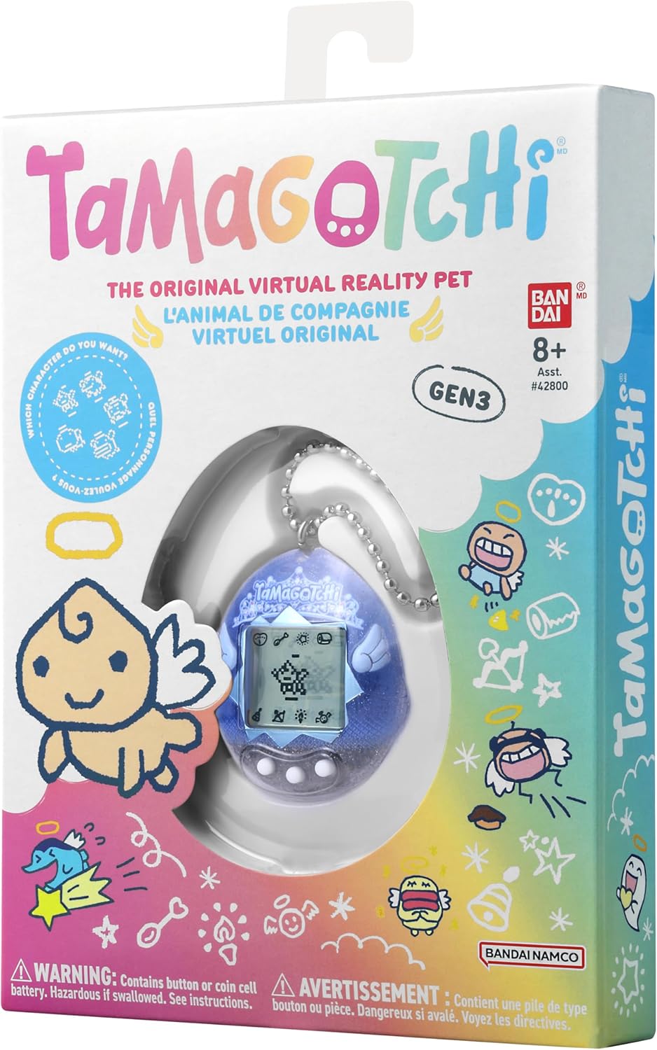 Bandai – Tamagotchi Original – Angel Tiara – Animal interactif avec écran LCD en Français, 3 Boutons et Mini-Jeux – Idée Cadeau Jeu Animal virtuel – Diadème Ange – Jouet Enfant 8 Ans et + – 46164