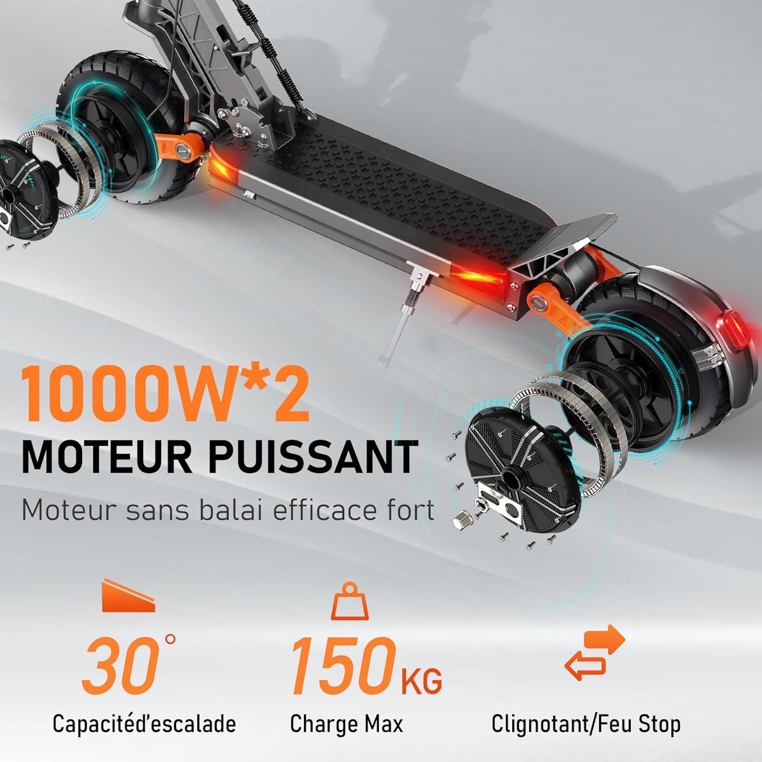 Trottinette Electrique Adulte S/T Serie Autonomie 50-90KM Batterie 48/60V 13/18/26Ah Moteur 600W/600W*2/1000W*2 Trotinette Electrique Puissante Tout Terrain Ultra Legere Double Suspension S10S-Z-2000W 60V 18Ah(70-85KM)