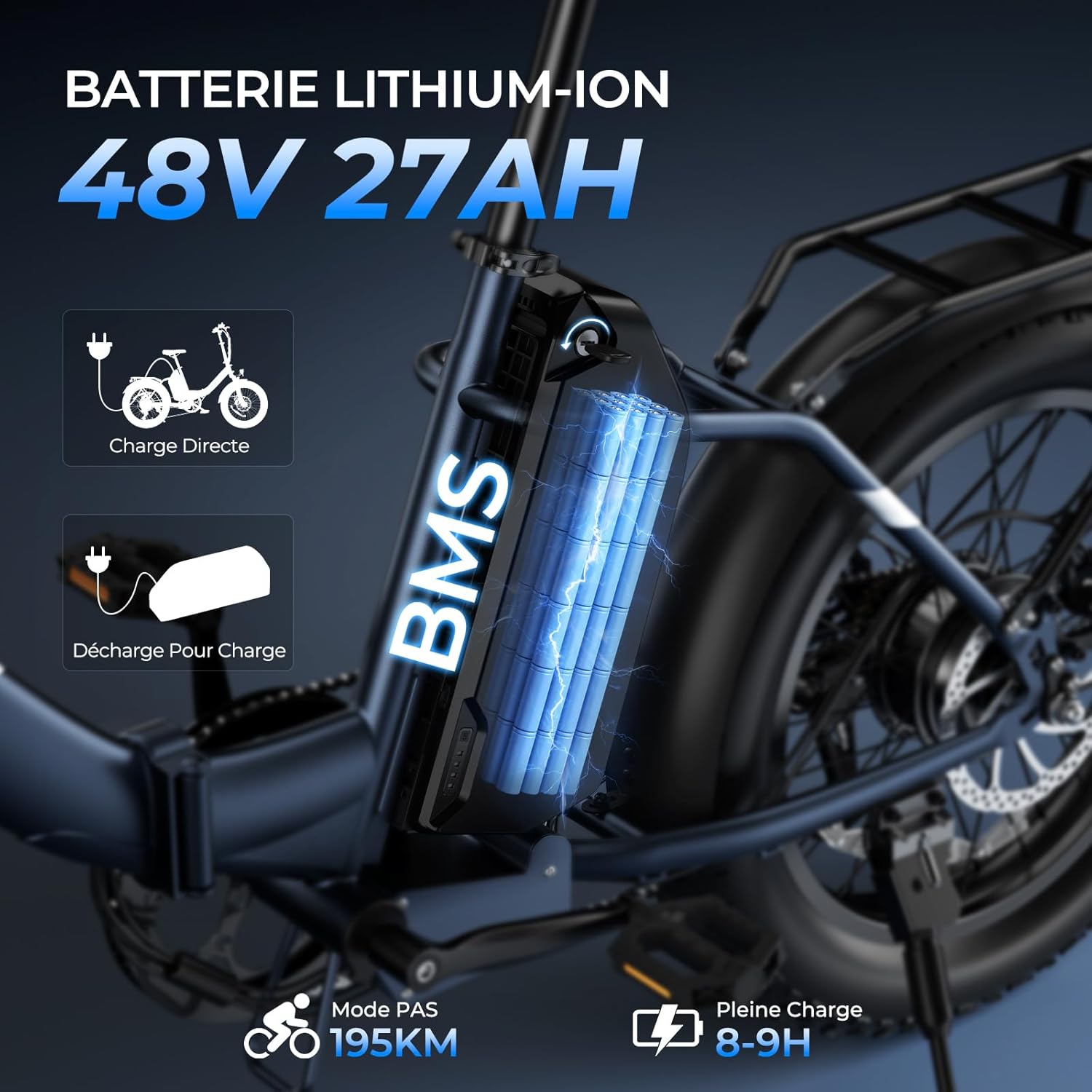 Touroll S3/S3 Pro Vélo Électrique Fat Bike Pliable, Pneus 20"x3.0" Tout Terrain, Grande Autonomie 195KM/ 65KM, 7 Vitesses, VTC E-Bike pour Adulte, Idéal pour Les Longs trajets et Les Voyages S3 PRO Bleu