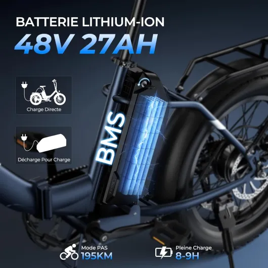 Touroll S3/S3 Pro Vélo Électrique Fat Bike Pliable, Pneus 20"x3.0" Tout Terrain, Grande Autonomie 195KM/ 65KM, 7 Vitesses, VTC E-Bike pour Adulte, Idéal pour Les Longs trajets et Les Voyages S3 PRO Bleu
