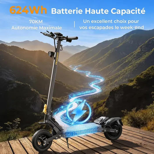 Ausom Gosoul 2 / L2 Max Trottinette Électrique Adultes, Autonomie 70KM/90KM, Freins à Disque avec E-ABS, Idéale pour Les Déplacements Urbains, 10" trotinette électrique Pliable Tout Terrain Gosoul 2-Moteur Unique-70KM