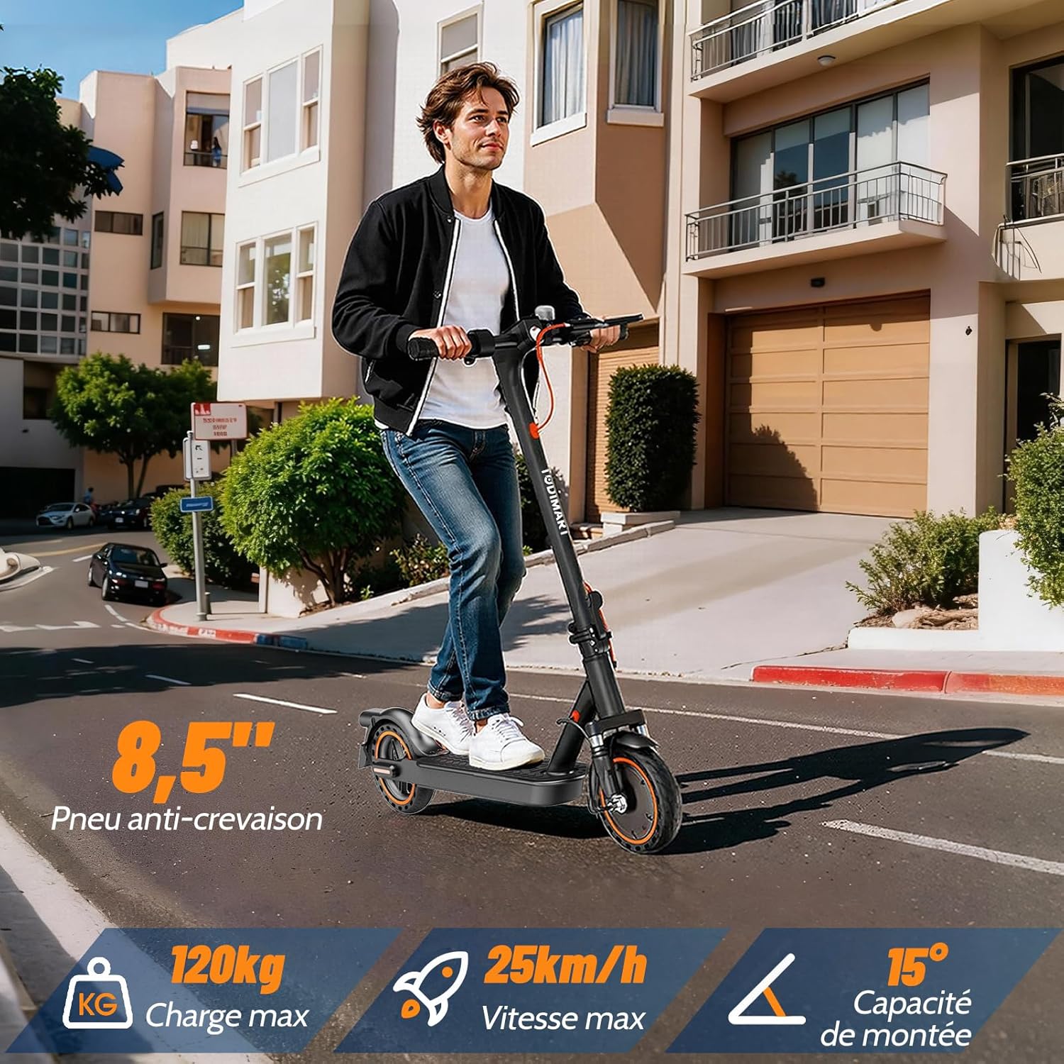 TODIMART T3 Trottinette Electrique Adulte antivol Ultra Legere, Moteur 350W/25KM/H Autonomie 35KM Batterie 36V 7.8Ah,Trotinette électrique Adulte Pliable pneus nid d'abeille increvables, Charge 120kg Noir-T6