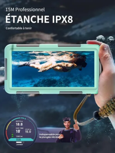 Pochette Étanche 15M [Universelle] Coque Téléphone Protection IPX8 Plongée Étui pour iPhone Samsung Galaxy Huawei XiaoMi RedMi Oppo Vivo et Smartphone 4.7-6.8'' sous Marine Housse - Teal White Universelle Teal White