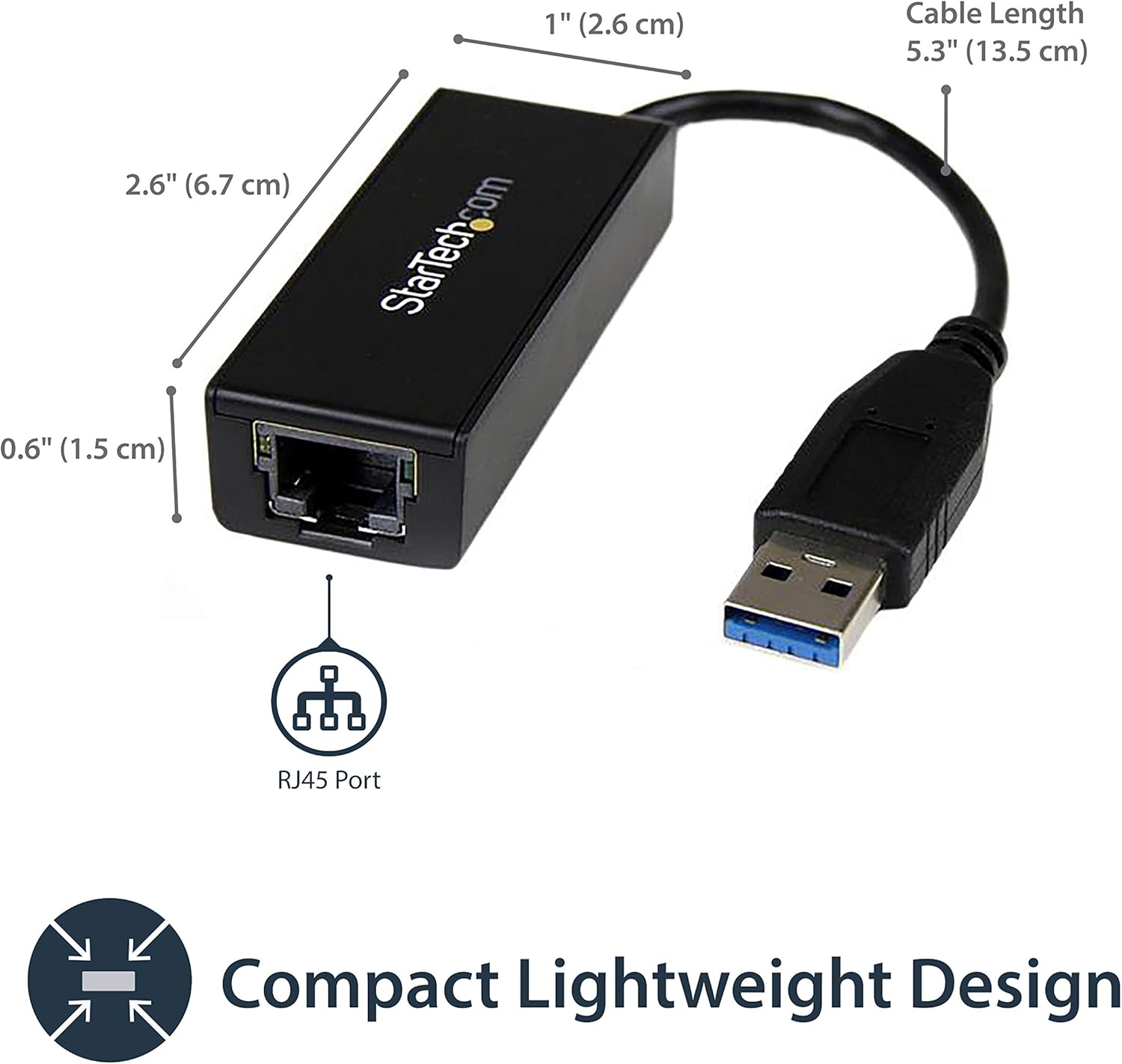 .com Adaptateur USB 3.0 vers Gigabit Ethernet - Convertisseur Réseau 10/100/1000 NIC - Adaptateur Réseau USB vers RJ45 pour PC Portables et de Bureau - Alimenté par Bus USB (USB31000S) USB-A 1Gbps Black