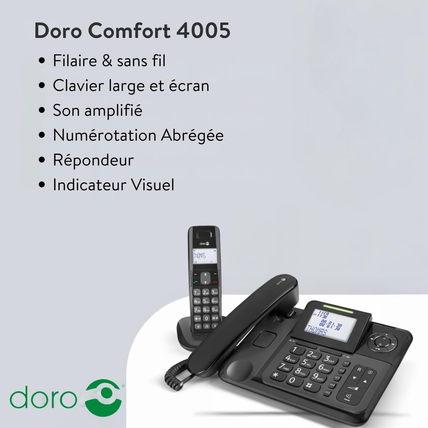 Comfort 4005 téléphone Filaire + téléphone DECT sans Fil avec Répondeur (Noir) [Version Française]