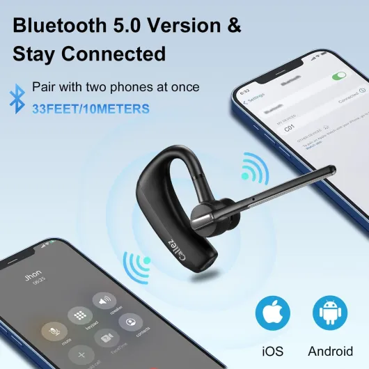 Oreillette Bluetooth sans Fil pour iPhone Samsung Téléphone Portable, Casques Bluetooth Mono Écouteur V5.0 Main Libre avec Double Micro CVC8.0 ENC Antibruit pour Conduite Affaires Bureau