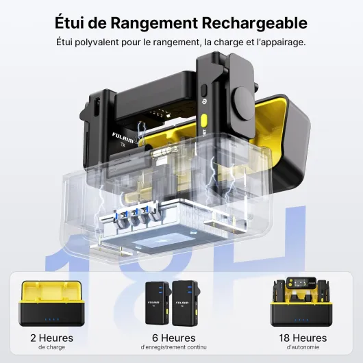 X5M Microphone sans Fil 3-en-1, Micro Cravate Portable avec Réduction de Bruit, Transmission 200m, Compatible avec iPhone/Android/Caméra/PC, 18h Autonomie, Plug & Play avec Étui de Charge X5M - 2TX - Standard Version