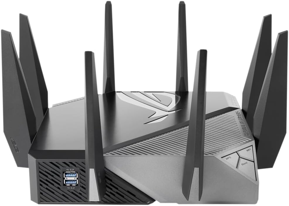 ROG GT-AXE11000 - Routeur Gaming Wi-FI 6E - Triple Bande + Nouvelle Bande 6 GHz, Port WAN/LAN 2.5G, Compatible PS5, VPN Fusion, Triple accélérateur de Jeu, sécurité réseau Gratuite, AiMesh Wi-Fi 6E - AX11000 ROG GT-AXE11000