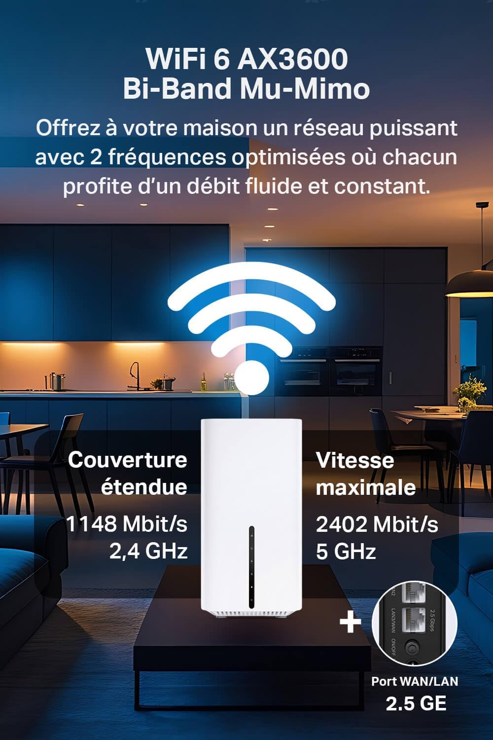 TP-Link Routeur 5G Sim Archer NX600 WiFi 6 AX3600Mbps, 2,5G Port Ethernet, MU-Mimo, Bi-Bande, Box 5G, Configuration Facile, Modem 5G, Déverrouillé Compatible Toute SIM, Connecte Jusqu’à 64 Appareils 5G AX3600