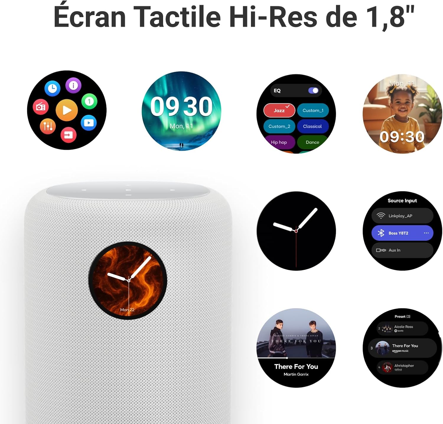 Sound Enceinte Intelligente avec Écran Tactile 1,8″, Audio Hi-Res 24 Bits/192 kHz, AI RoomFit™, 100W, Wi-FI 6E/Bluetooth 5.3, Multiroom Stéréo, Télécommande Incluse, Blanc