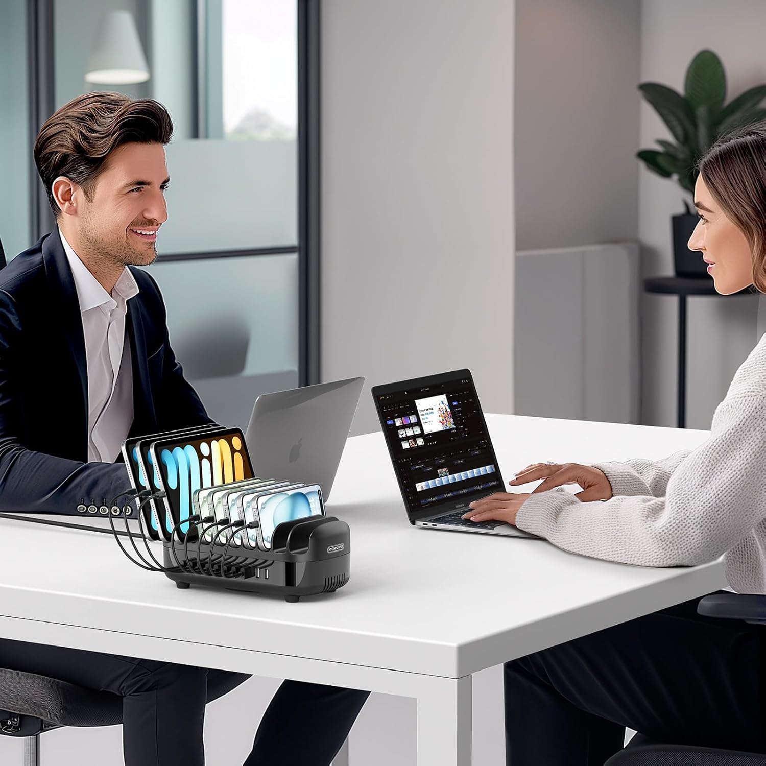 Station de Recharge USB avec commutateur, Chargeur Intelligent USB avec 10 connexions 120W, Support de Charge pour Smartphones Tablettes, Fil Chargeurs de Bureau, Noir 10 USB Noir