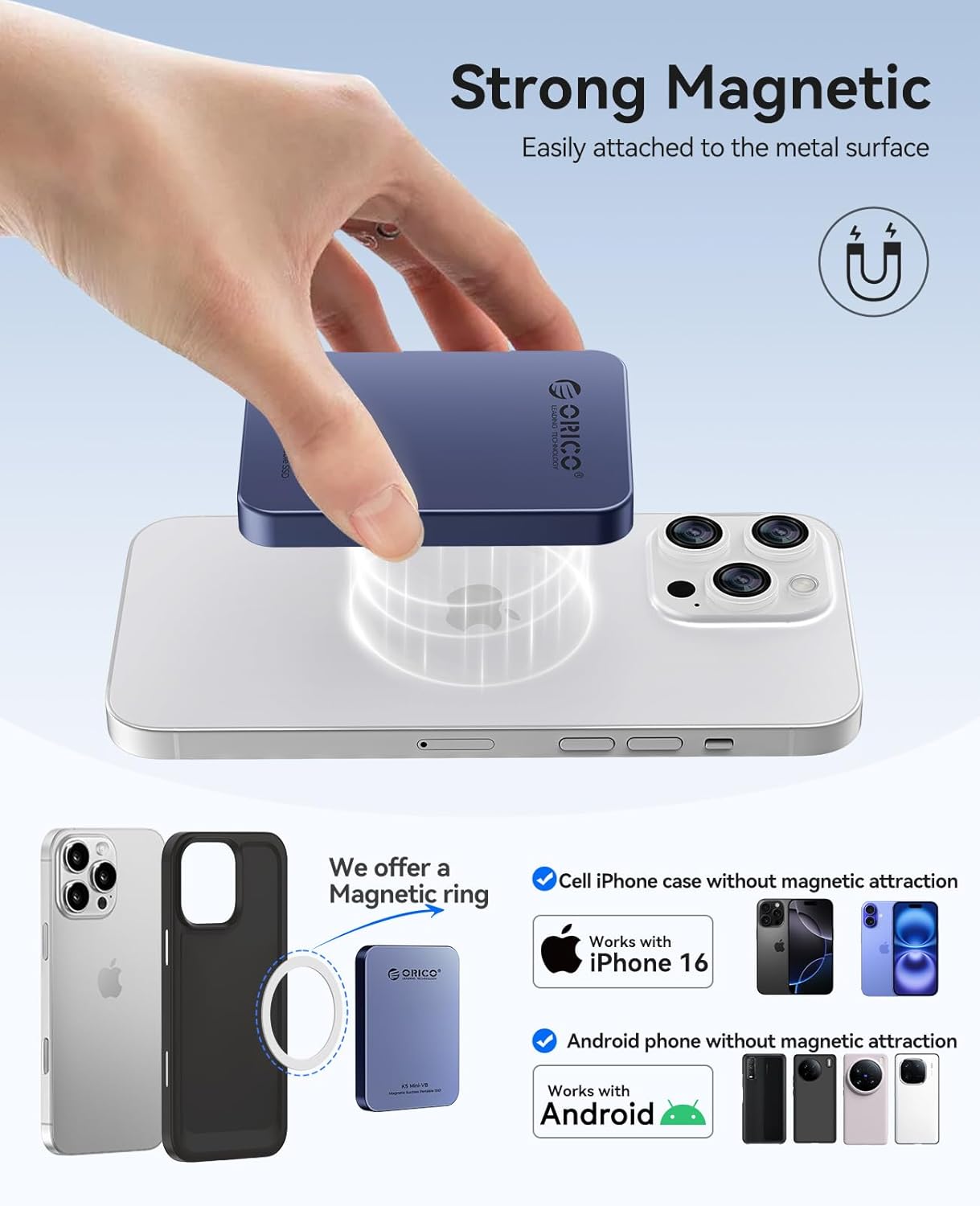 1To SSD Externe Magnétique en Alliage d'Aluminium jusqu'à 460 Mo/s Extension de Stockage pour iPhone 17 Pro Max Smartphones USB-C K5MINI Bleu 1TB K5mini-460MB/s Bleu intense