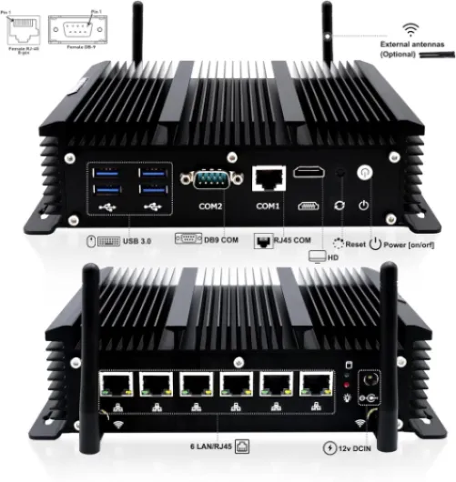 Firewall PC Micro Appliance 2.5G, Fanless Computer 6 x 2.5GbE I225-V Port, Industrial PC Core i5-8260U, HD, USB3.0, WiFi, SIM Slot, RS232 COM, RJ45 COM, OPNsense (8GB RAM 128GB SSD)