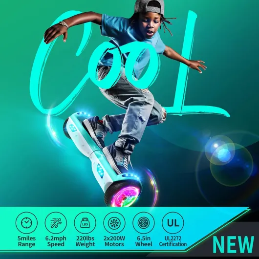 SISIGAD Hoverboard,6.5" Two-Wheel Self-Balancing Hover Board with Bluetooth Speakers and Fashion LED Lights for Kids