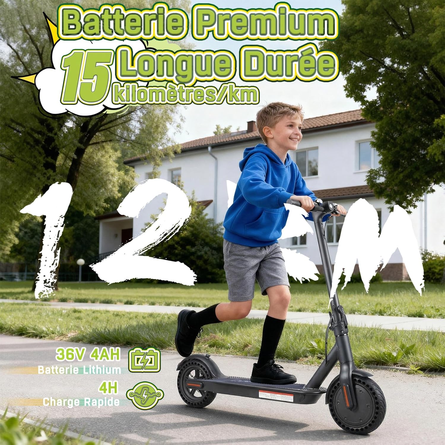 Trottinette Électrique avec Siège pour Ado 10-16 Ans – Moteur 350W, Batterie 4Ah Autonomie 15km, Pneus 8.5″ Gonflables, Double Frein E-ABS+Disque Arrière, Pliable Amovible Fille Garcon Gollege