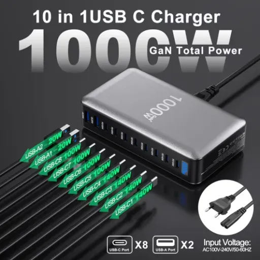 Test nongxiang 1000W 10 ports : grosse station de charge qui remplace (presque) tous les chargeurs du bureau