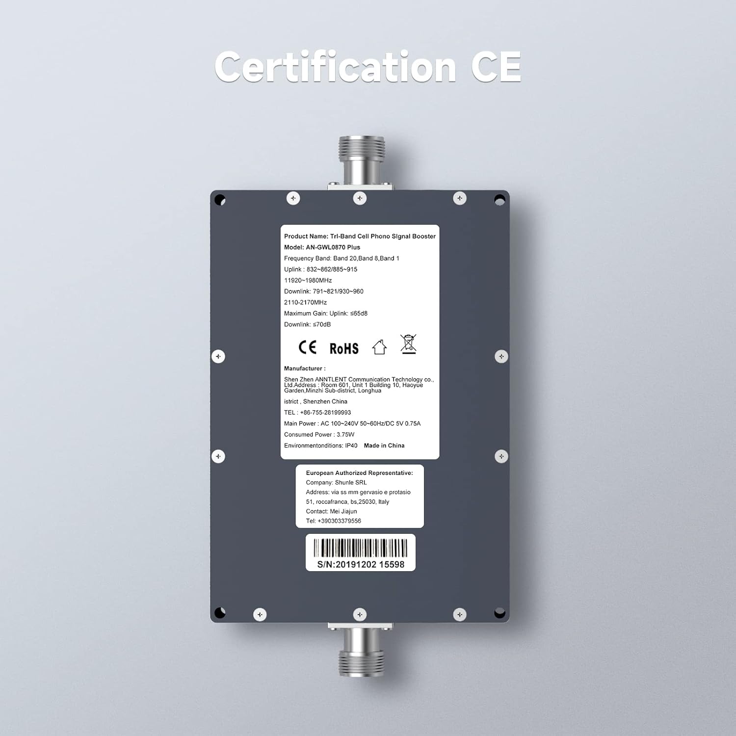 Amplificateur 4G 3G Bande 1/8/20, LTE GSM WCDMA Amplificateur de Signal Cellulaire Tri-Bande pour Tous Opérateurs, Support Multi-Appareils,pour Maison/Bureau