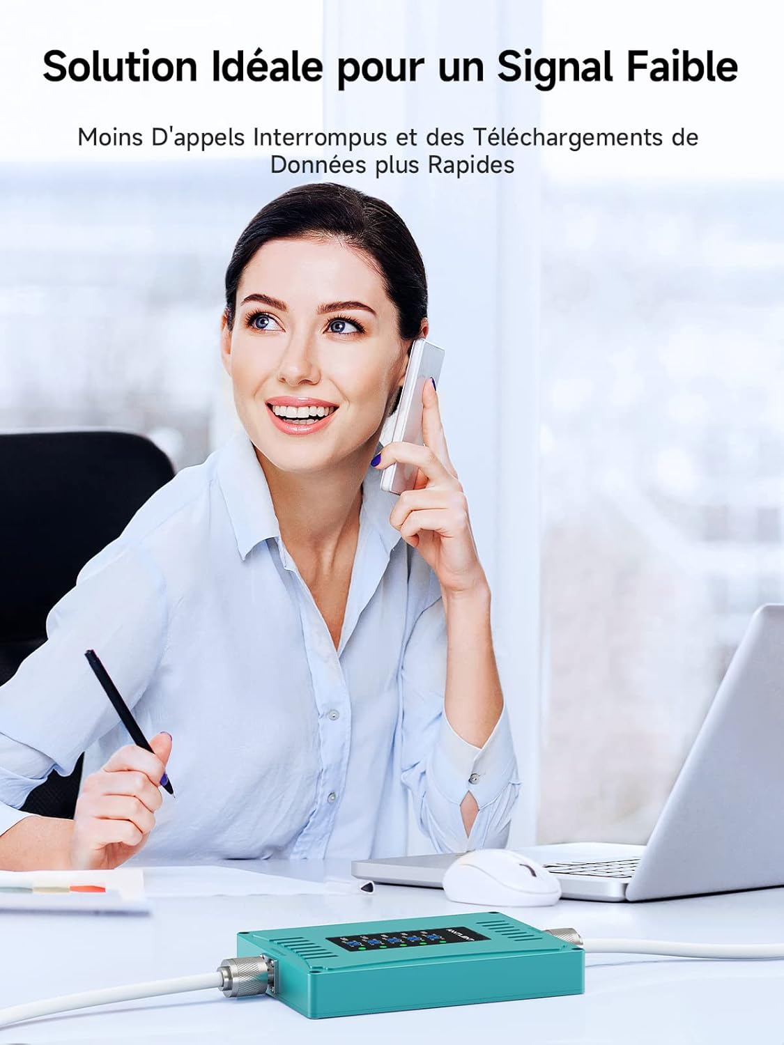 Amplificateur de Signal 5 Bandes Amplificateurs 4G 3G 2G Voix Données GSM UMTS LTE Bande 20/8/3/1/7 Antenne Directionnelle pour Plusieurs Appareils Opérateurs Répéteur Maison Bureau Green