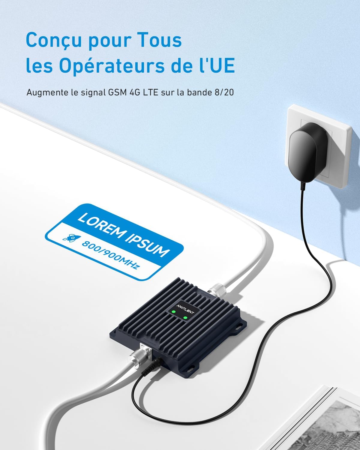 Amplificateur Reseau Mobile pour Bande 8 et 20, Amplificateur de Signal Cellulaire Les Signaux 5G 4G LTE GSM, Compatible avec Tous Les Opérateurs - pour Le Bureau à Domicile Black