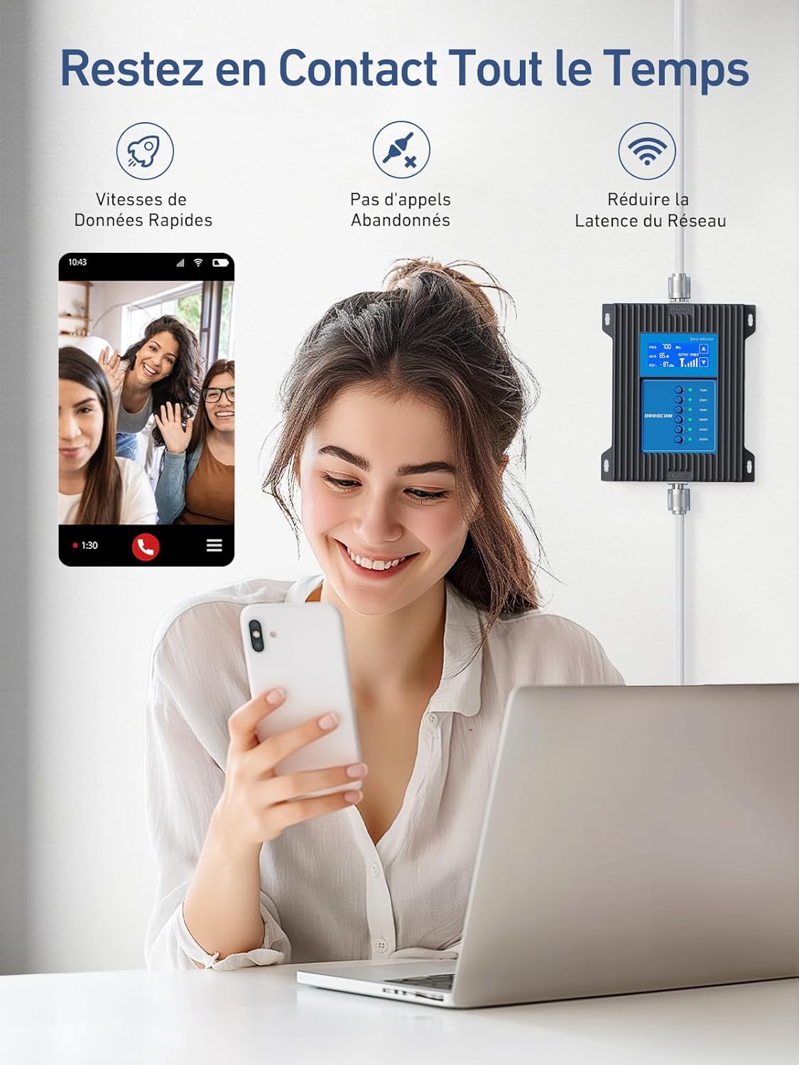 Amplificateur Reseau Mobile 5G 4G 3G LTE GSM de Signal Cellulaire de Téléphone Mobile pour Bande 28/20/8/3/1/7 Convient à Plusieurs Pièces Données Améliorées pour Tous Les Opérateurs N70OB-PL