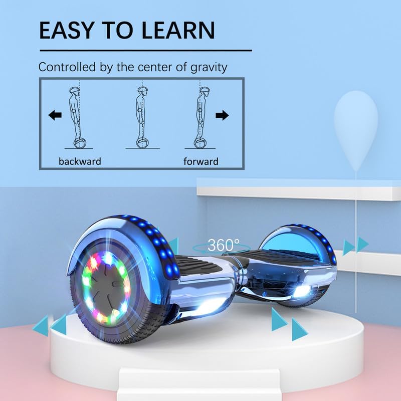 Hoverboard Gyropode pour Enfant et Adulte, Overboard 6.5 Pouces avec Bluetooth-Musique/LED-Roue Clignotante, Hover Board Skateboards Meilleur Cadeau pour Les Enfants Bleu