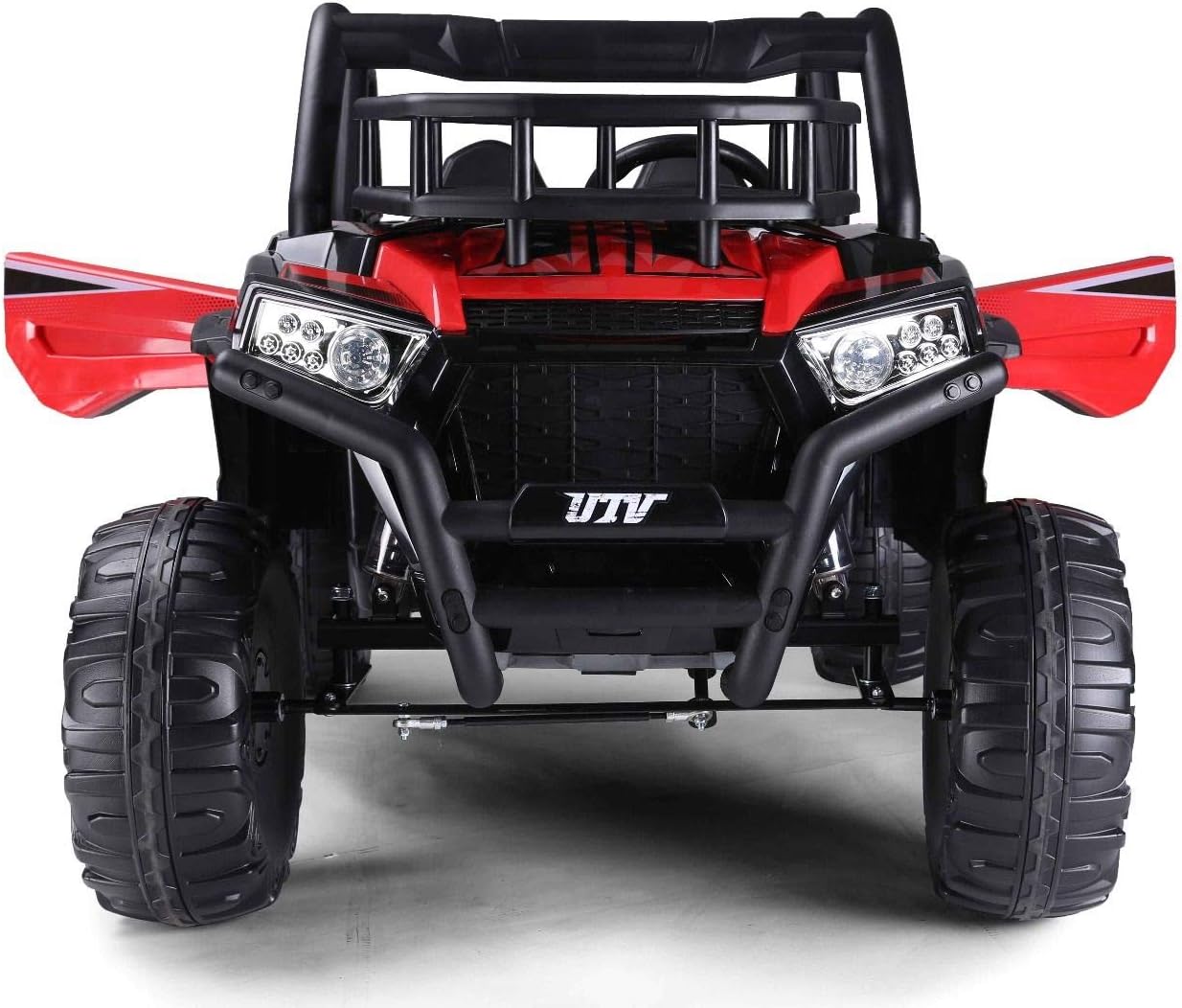 Voiture électrique Enfants 24V 2 Places UTV avec télécommande 2,4 GHz, Rouge, Buggy électrique Enfant, Moteurs 2 X 200 W, Batterie Lithium, lumières LED, Roues EVA Souples, Lecteur MP3/USB/SD