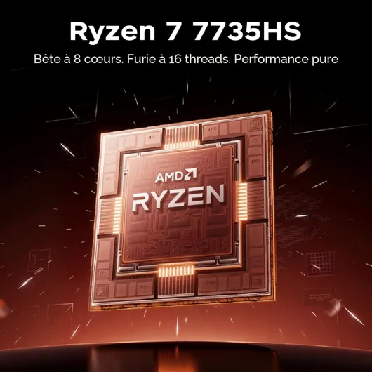 Ordinateur Portable Gaming AMD Ryzen 7 7735HS(Jus qu'à 4.75GHZ) 8 cœurs,DDR5 4800MHz,16GO Ram 512Go SSD Étendre à 4 to,Boîtier métallique,Rétroéclairé,WiFi 6,BT5.2,Type C,Pc 16 Pouces 16 Pouces-AMD Ryzen 7 7735HS