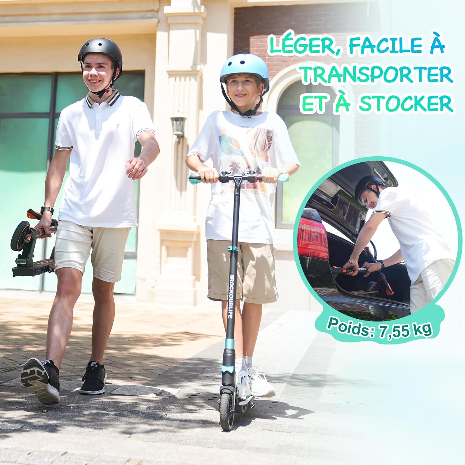 RCB TECH Trottinette Electrique Enfants (8-12-16 Ans) - Trottinette électrique Pliable pour Enfants - Autonomie Max 16 KM - Max 20 KM/H - Cadeau pour Enfant & Adolescents noir-bleu