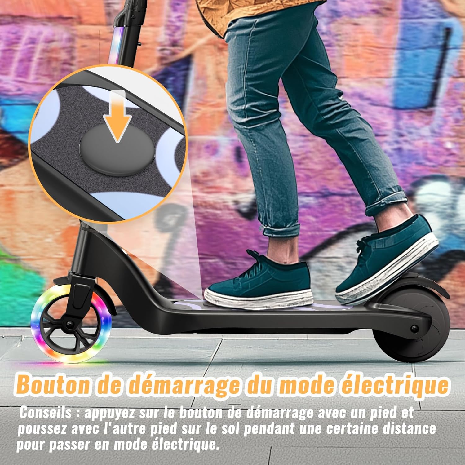 TST Trottinette Electrique Enfant 6-8-10 Ans Electric Scooter avec Lumière LED Colorée & 3 Hauteurs Ajustables, 5.3 Pouces Scooter Électrique Enfant Charge Max 70 Kg, Vitesse Max 10 Km/h Autonomie 4KM Black-1
