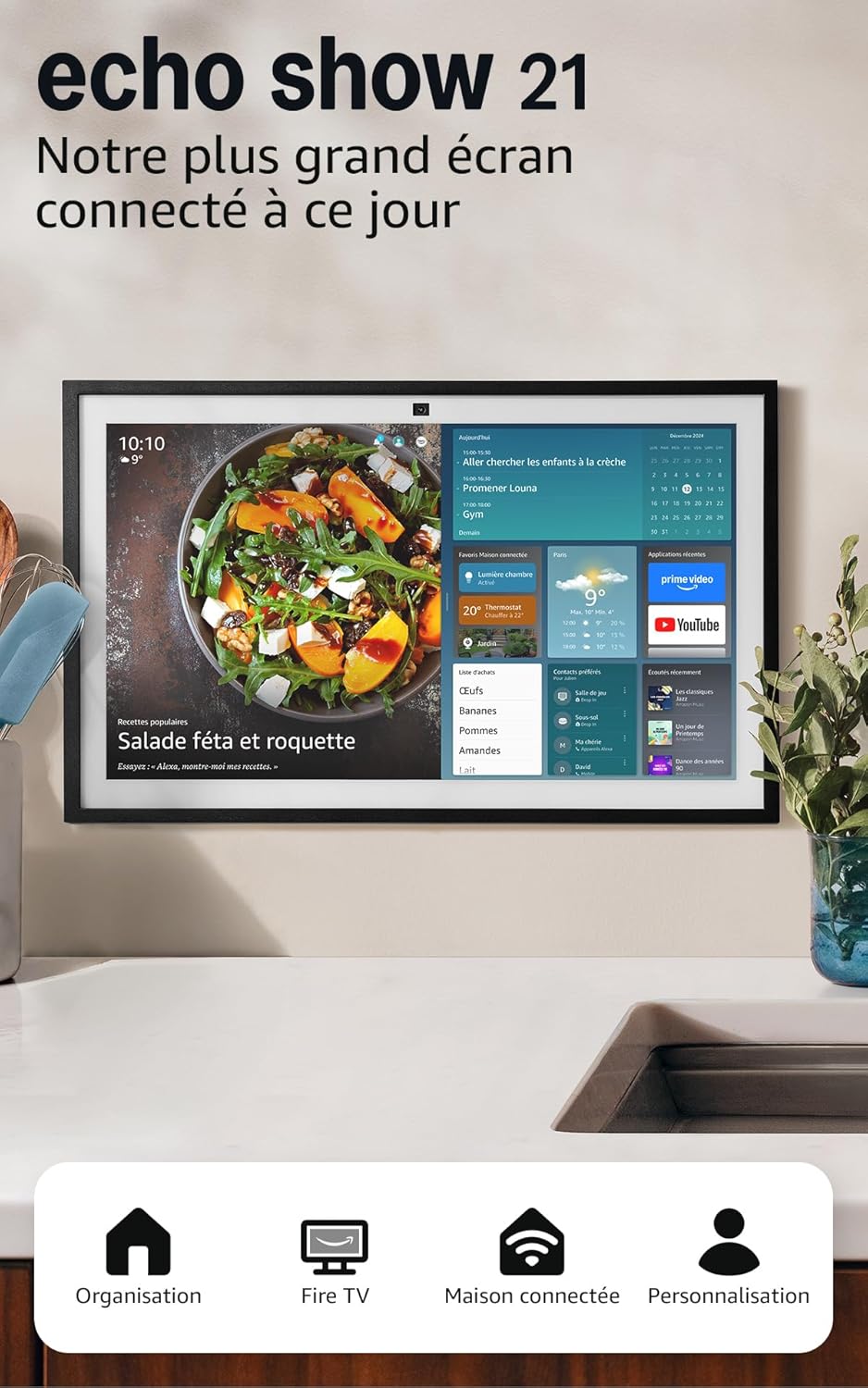 Amazon Echo Show 21 (Nouvelle génération) - Superbe écran connecté 21" avec Fire TV intégré, son puissant imposant et streaming HD immersif, avec accès anticipé à Alexa+ 21 pouces Appareil seulement