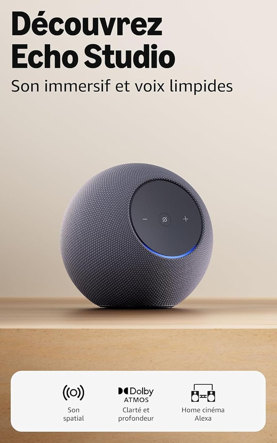Amazon Echo Studio avec son spatial immersif et Dolby Atmos + Fixation murale « Made for Amazon » pour Echo Dot Max