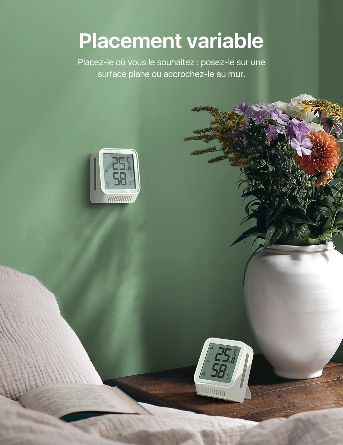 X-Sense Thermomètre Hygromètre Intérieur Connecté Compatible Alexa, Petit Capteur avec Écran LCD, Contrôle Intelligent de la Température et de l’Humidité à Distance, STH0A41 White 4 Capteurs + 1 Station de base SBS50 incluse