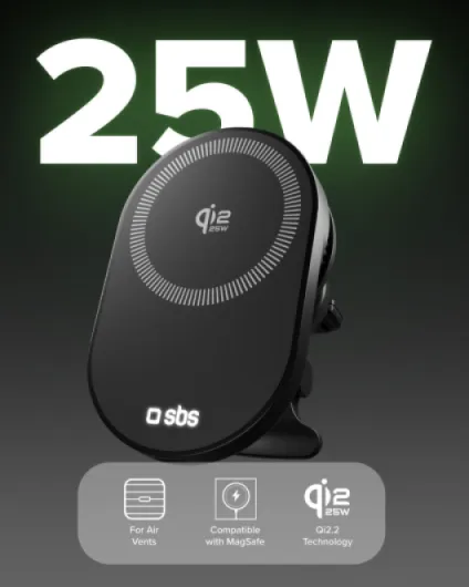 Qi2 25W Chargeur sans Fil MagSafe, Support Téléphone Voiture Magnétique, Fixation Grille d'Aération, Recharge Rapide, Alimentation USB-C, Chargeur pour iPhone, Android, Noir 25W CAR