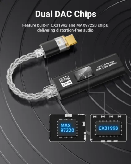 Adaptateur Audio USB C vers 3,5mm, Double Puce DAC HiFi CX31993 & MAX97220, 32bit/384KHz Type C vers Jack Casque AUX pour iPhone 17/16, iPad, Galaxy S26/S25, Pixel, Noir