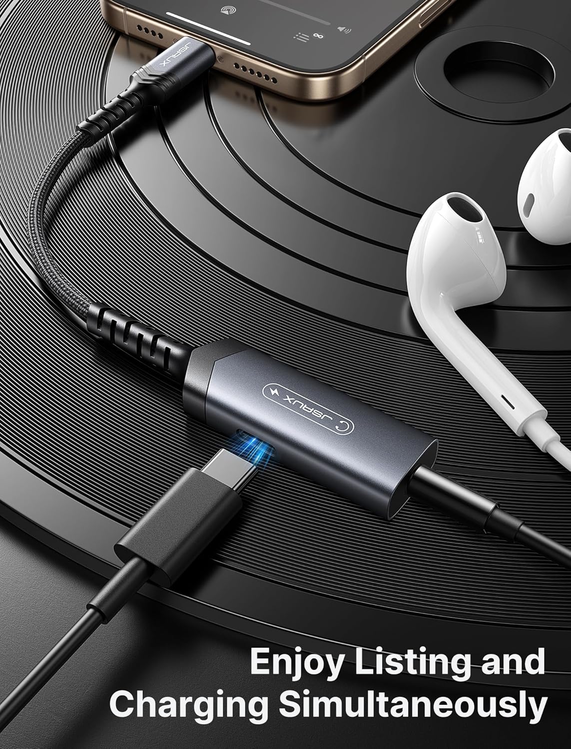 Adaptateur USB C vers Jack 3,5 mm 2 en 1 PD 60W Charge Rapide, Audio + Charge Simultanées, DAC HiFi Haute Qualité, Compatible iPhone 17/16/15 Pro Max/Plus, Galaxy S26/S25/S24, iPad Pro/Air-Gris