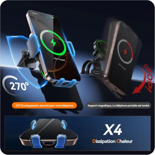 15W Qi Chargeur Induction Voiture,Chargeur sans Fil Voiture Rapide Automatic Clamping Porte Clip De Sortie d'air Support Téléphone Voiture pour iPhone Samsung Huawei LG Tous Les Appareils Qi Clips