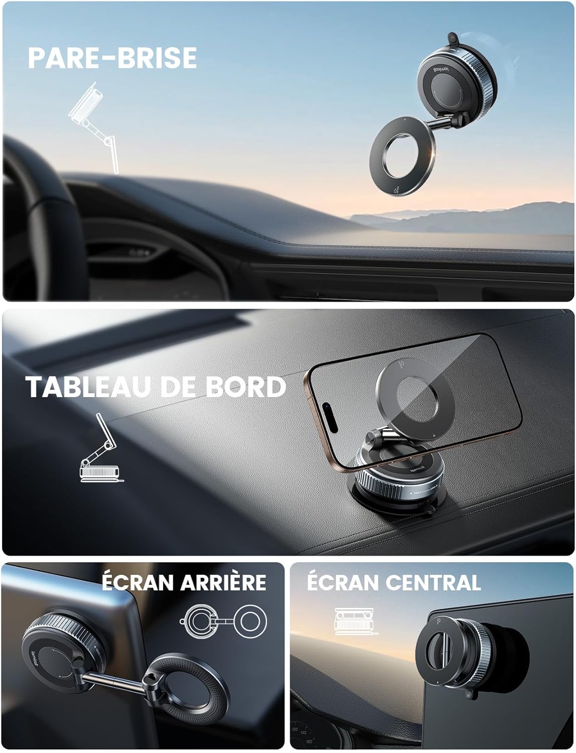 Support Telephone Voiture pour MagSafe - [Ventouse à Vide & 24X N55] 360° Rotation, Porte Voiture pour Tableau de Bord/Pare-Brise, Support Magnétique pour iPhone 17 16 15, Autres Smartphones Noir