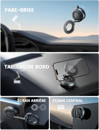 Support Telephone Voiture pour MagSafe - [Ventouse à Vide & 24X N55] 360° Rotation, Porte Voiture pour Tableau de Bord/Pare-Brise, Support Magnétique pour iPhone 17 16 15, Autres Smartphones Noir