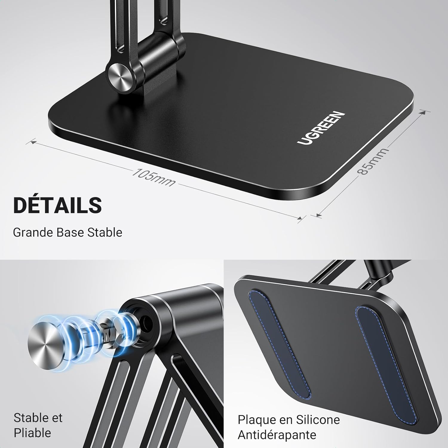 Support Téléphone Magnétique Bureau Réglable Porte Smartphone Aimanté Pliable avec Anneaux Métallique Compatible avec MagSafe iPhone 16 Plus Pro Max 15 14 13 Galaxy S24 Ultra S23 (Noir)